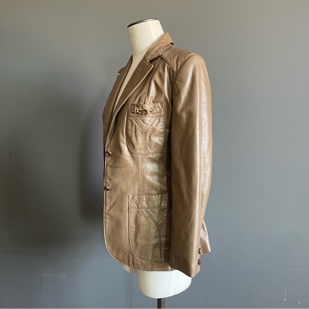 Vintage Etienne Aigner Leather Blazer Equestrian Minimalist Jacket Old Money 90s - Picture 5 of 13